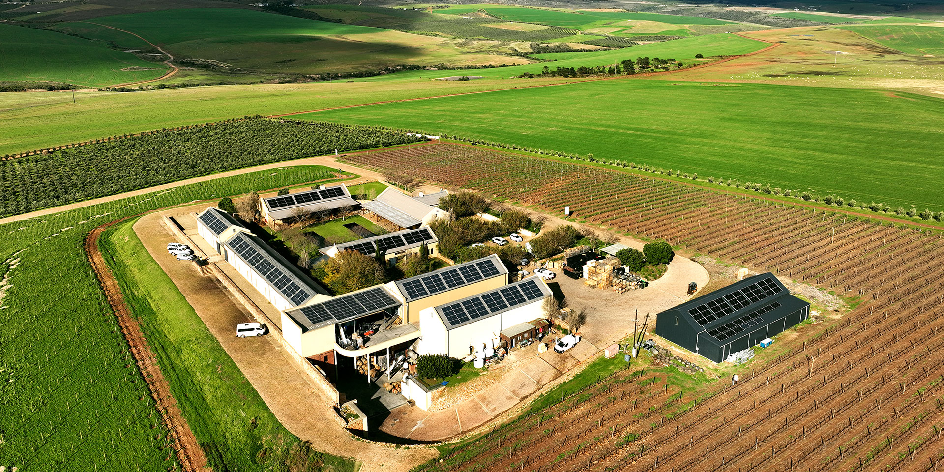 Solar panel installation on a farm providing power for irrigation